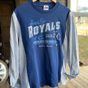 Kansas City Royals Blue with Stripes Mash-up Reworked Flannel (Large)